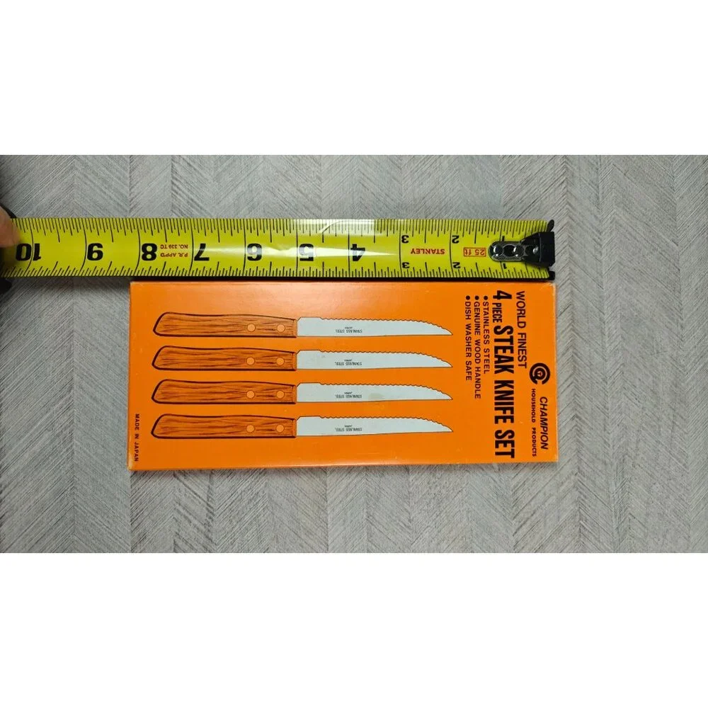 Champion Steak Knife Set of 4 Stainless Steel Blades Wood Handles Japan NEW